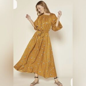 Outerknown golden floral silk midi Dress